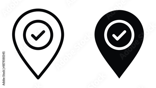 Map pin icons with check mark symbol