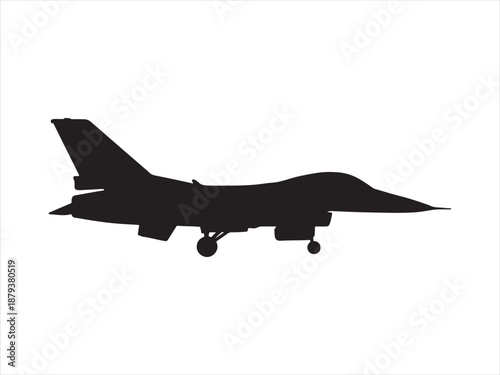 Modern military fighter jet silhouette, A stylized silhouette of a fighter jet in supersonic flight vector illustration 