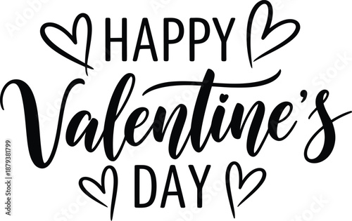 Black Happy Valentines Day Text With Heart Accents On White love romance