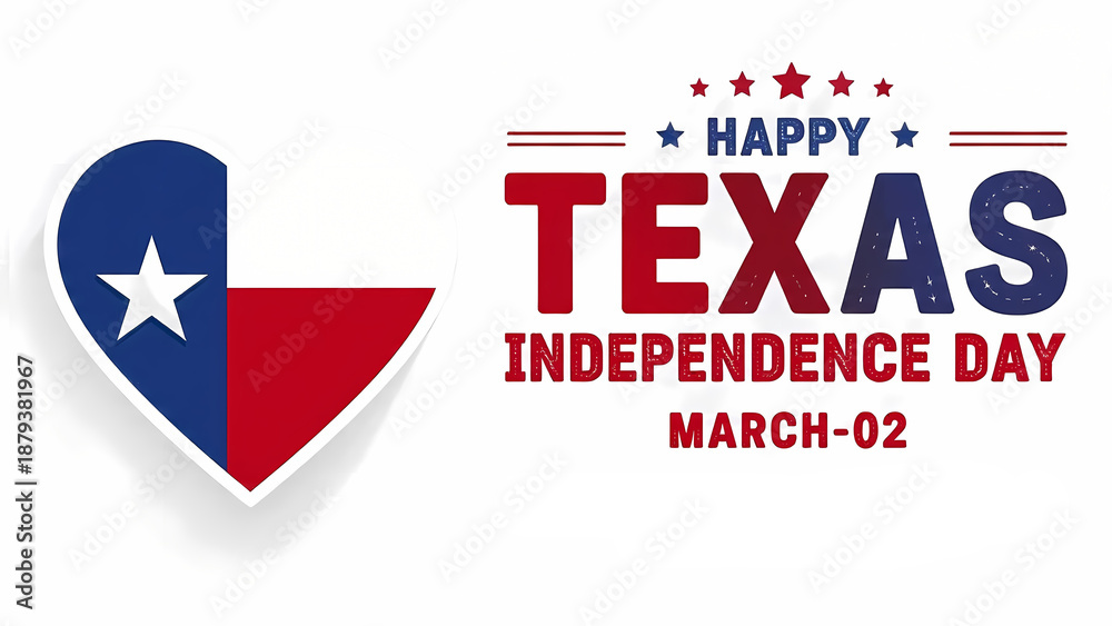 Fototapeta premium Happy texas independence day celebration with flag heart illustration suitable for social media posts, banners, invitations, and event promotions.