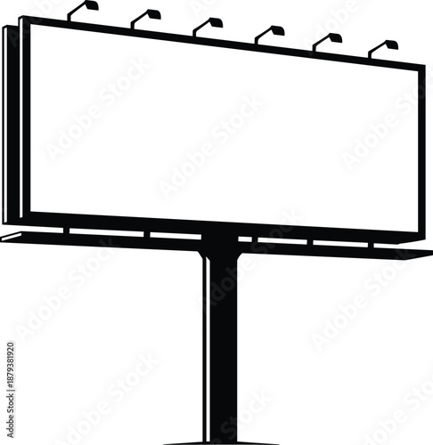 Blank Outdoor Billboard Mockup Illustration with Spotlights for Advertising Marketing Campaign Promotion Commercial Signage Poster Display and Business Branding Communication Design in Black and White