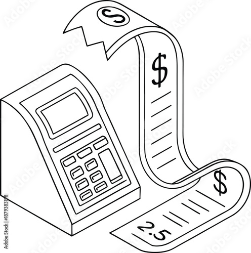 Financial Transaction: An illustration showcasing a detailed depiction of a receipt emerging from a sleek point-of-sale terminal, symbolizing financial activity and transaction processes.