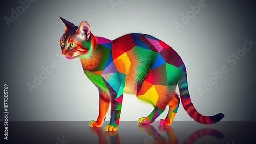 A prismatic cat silhouette with unnatural color gradients, defying conventional biological patterns.