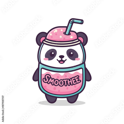 Adorable Panda Smoothie Cartoon Character