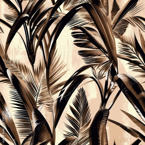 Elegant Tropical Palm Leaf Pattern in Brown and Beige - Seamless Design