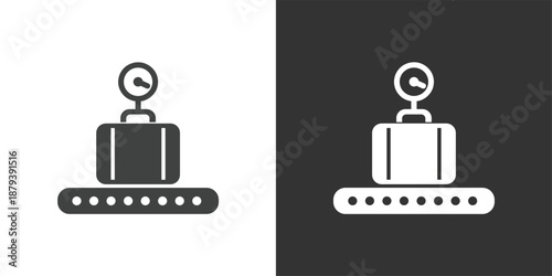 Baggage Weighing on Conveyor Belt icon. Solid glyph series icon