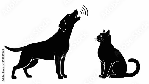 Dog barking at a cat silhouette.