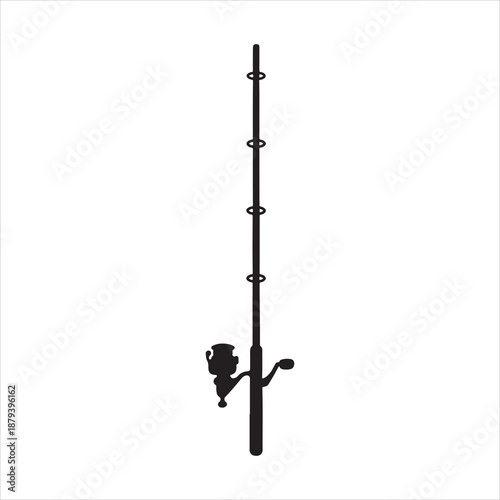  Silhouette fishing rod is angling with a hook vector, black and white fishing rods with reels, Silhouette of Fishing Rod with Bent Pole Vector Illustration