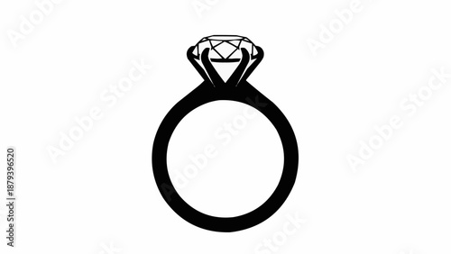 Elegant Diamond Engagement Ring Silhouette Icon.