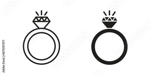 Wedding ring icons in black glyph and liner versions for design.