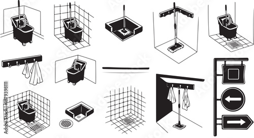 Detailed black and white bathroom shower designs and layouts