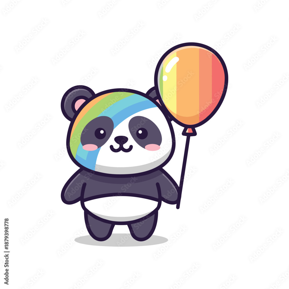 Fototapeta premium Colorful Panda Bear Holding Balloon Vector Illustration