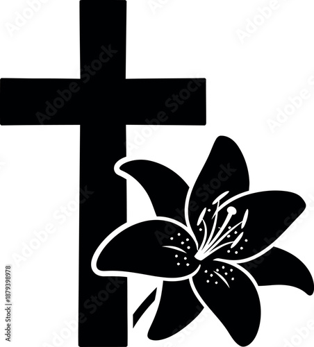 Easter sunday symbolism cross and lily flower graphic