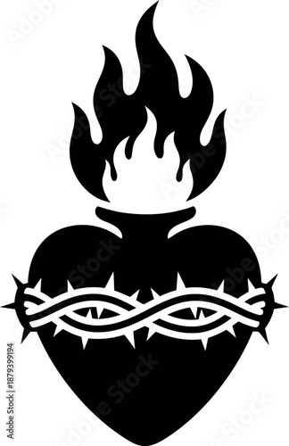 Sacred heart of jesus symbol on easter sunday with flames and thorns