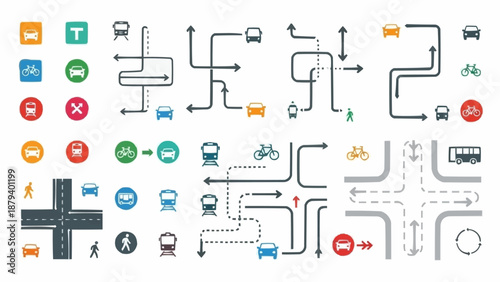 Transportation System Icons and Maps.