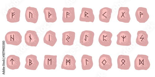 Set of hand drawn viking runes Rune stones with ancient norse alphabet characters engraved on them Scandinavian futhark germanic celtic Single element for design, print, web, decor