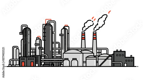 Industrial Refinery Complex with Smokestacks and Storage Tanks