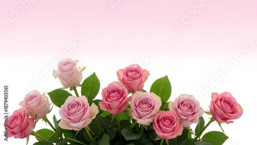 A bouquet of pink roses on a pink and white background
