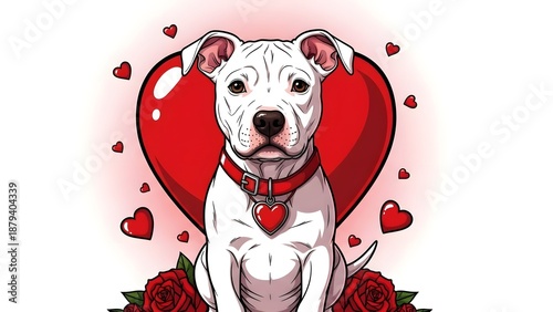 Valentine's day white pitbull with red heart