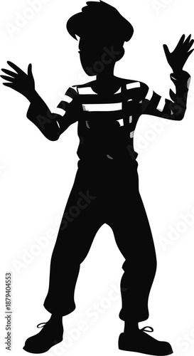 Silhouette Of A Boy In A Mime Outfit With Stripes