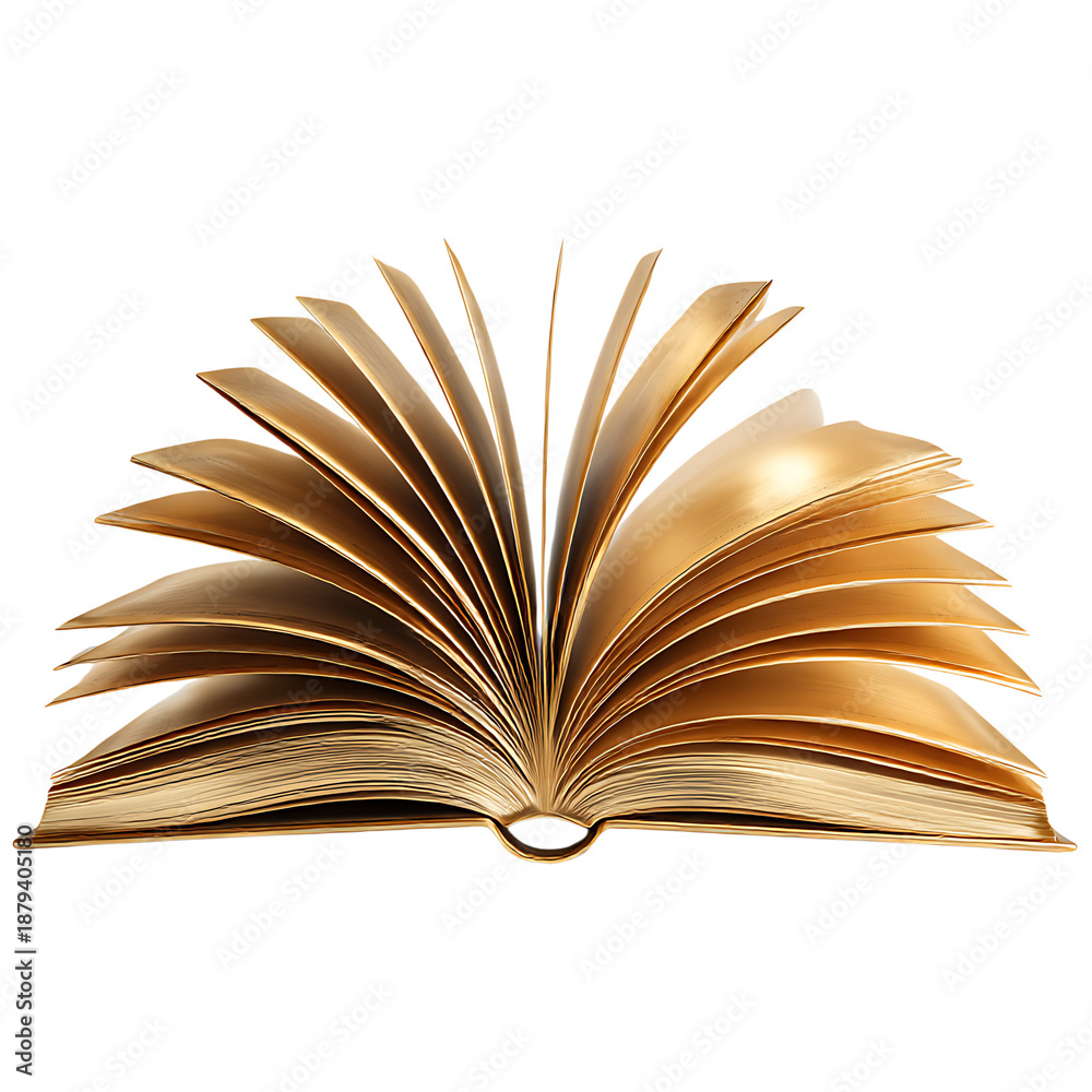 Fototapeta premium Golden open book pages knowledge png