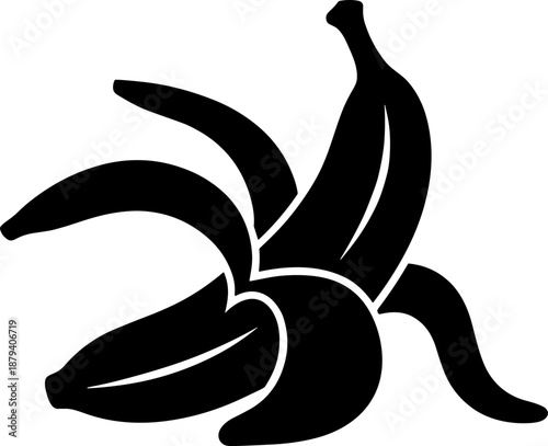 Minimalist Black Silhouette Vector Icon of a Peeled Banana - Simple Graphic Design Element for Healthy Eating, Tropical Food, and Nutrition Websites or Apps
