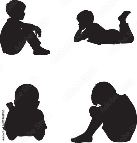 Kids Resting Sitting Relaxing Silhouette Vector Set