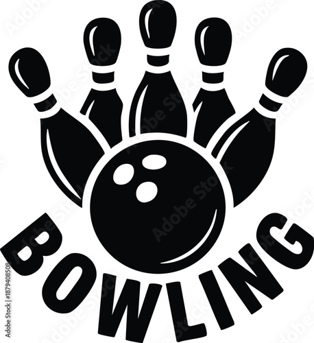 Action Oriented Bowling Sports Icon, Dynamic TenPin Bowling Graphic, Arcing Bowling Strike Logo, vector, illustration, silhouette