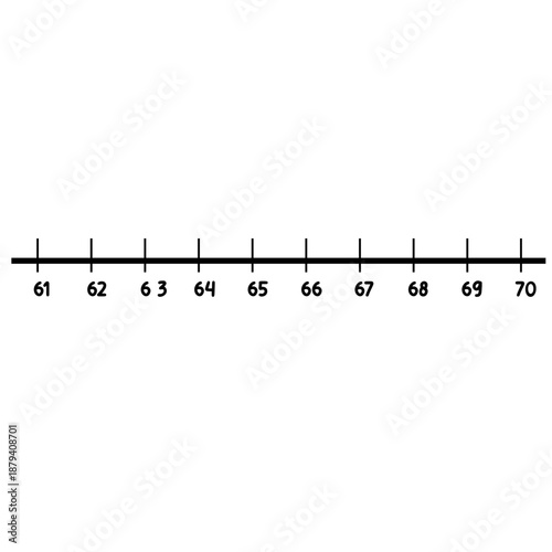 Number line 61 to 70 great for elementary math lessons, classroom posters, and playful counting practice designs.