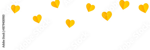 A solitary yellow heart on a transparent background. Valentine's Day paper cutout decoration.