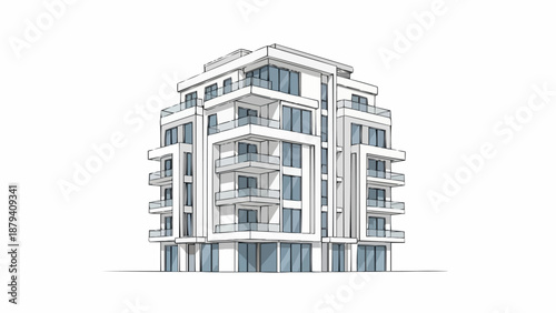 Modern Apartment Building Architectural Sketch.
