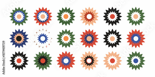 a collection of colorful flower designs on a white background