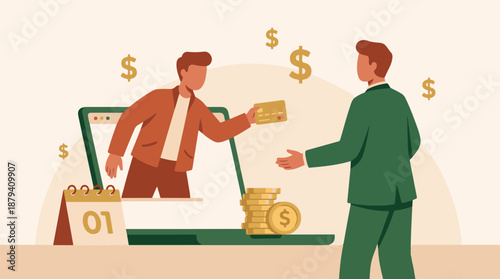 Online financial transaction and digital payment concept via laptop