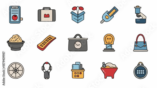 Collection of diverse icons representing various objects and concepts.