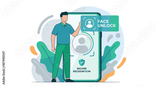 Man using facial recognition on smartphone for secure access