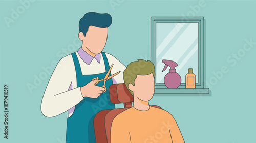 Barber giving a professional haircut to a client in a modern barbershop