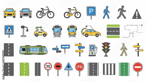 Collection of Transportation and Traffic Icons.