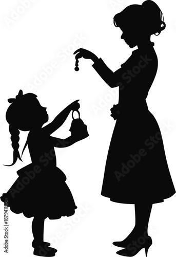 Girl Trying On Grandma's Jewelry Silhouette