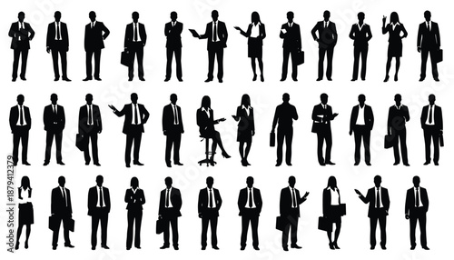 Vector collection of business professional silhouettes in various poses and gestures