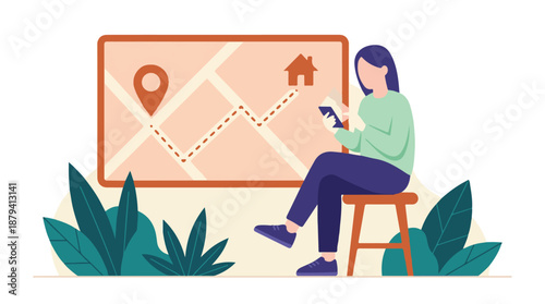 Person looking at navigation app on smartphone, planning route to home.