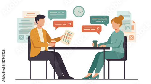 Business professionals discuss ideas and review documents in a meeting