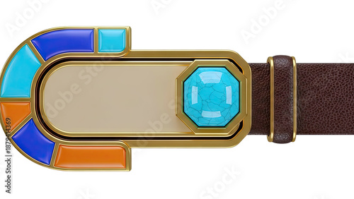 Ornate Belt Buckle with Turquoise and Enamel Accents