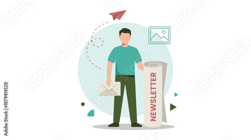 Person with email and newsletter, concept of digital marketing and communication