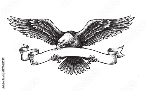 Flying Eagle with Blank Ribbon Banner Illustration