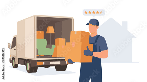 Professional mover loading boxes into a truck for relocation service