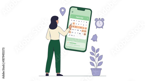 Woman planning schedule using a smartphone calendar application