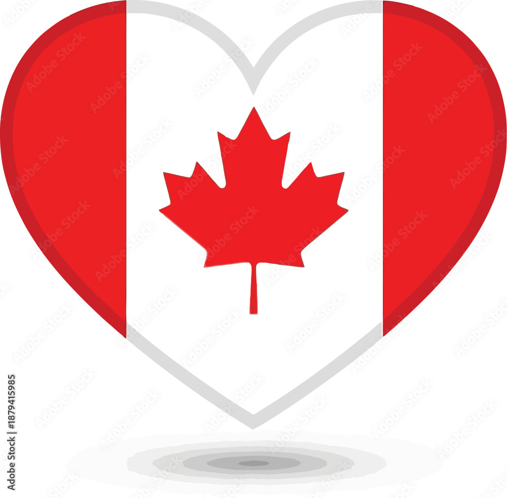 Obraz premium Canadian Patriotic Heart with Maple Leaf Flag Icon