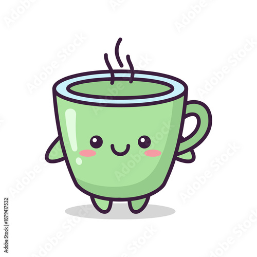 Adorable Green Cup Character with Cheerful Smile