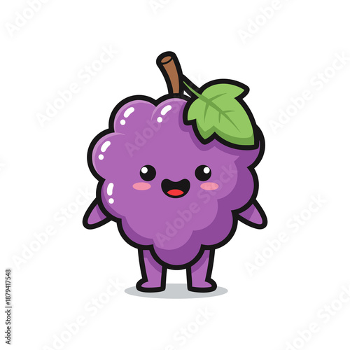 Adorable Cartoon Grape Character with Leaf