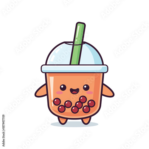 Adorable Bubble Tea Mascot Cartoon Illustration